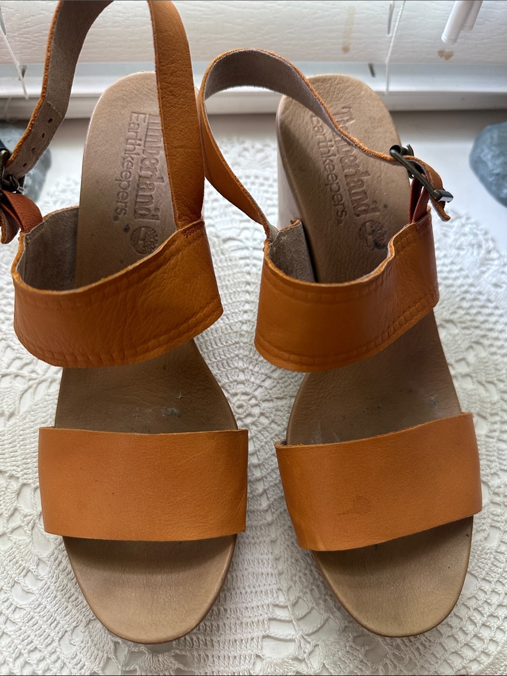 Timberland Orange Leather Slingback Wedge Sandals size 10 - Picture 2 of 10